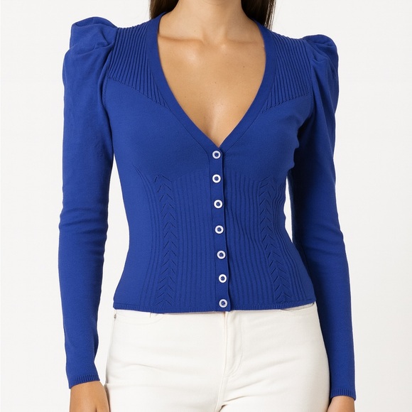 Karen Millen Sweaters - 🎁 Karen Millen Bold Blue Cardigan Puff Sleeve Sweater